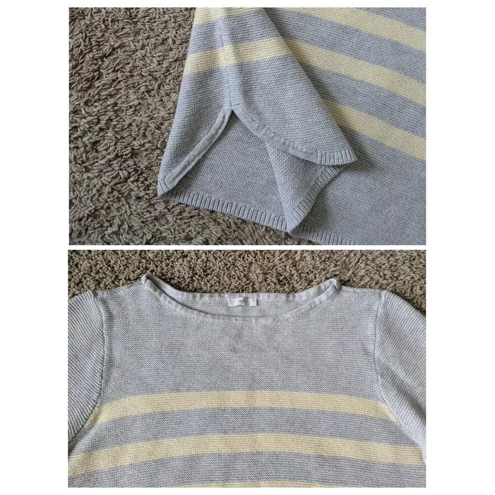 J.Jill Sweater Womens L Cotton Grey Butter Yellow Striped Coastal Grandma Mature